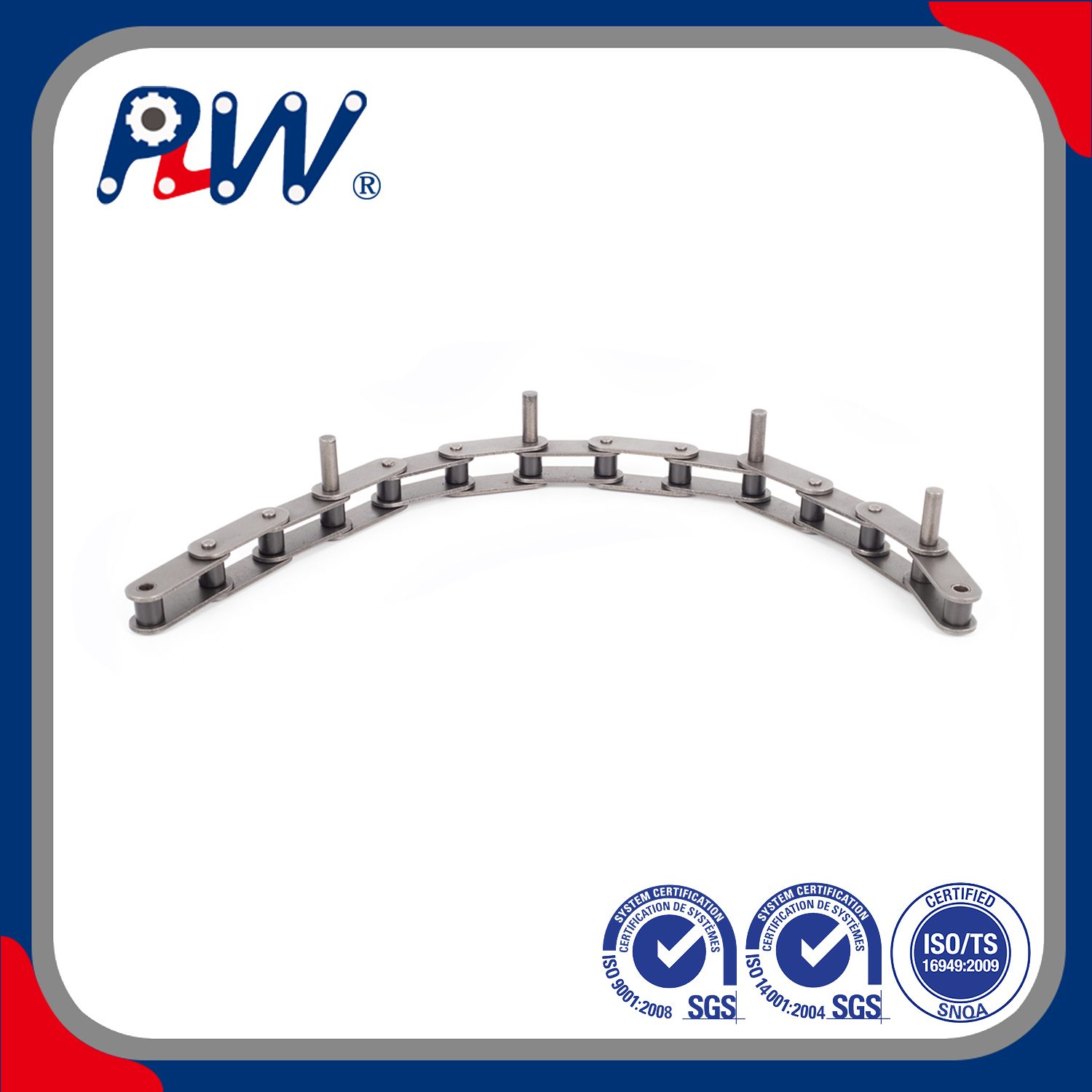 Cadena transportadora de paso corto y paso doble con pasador extendido 